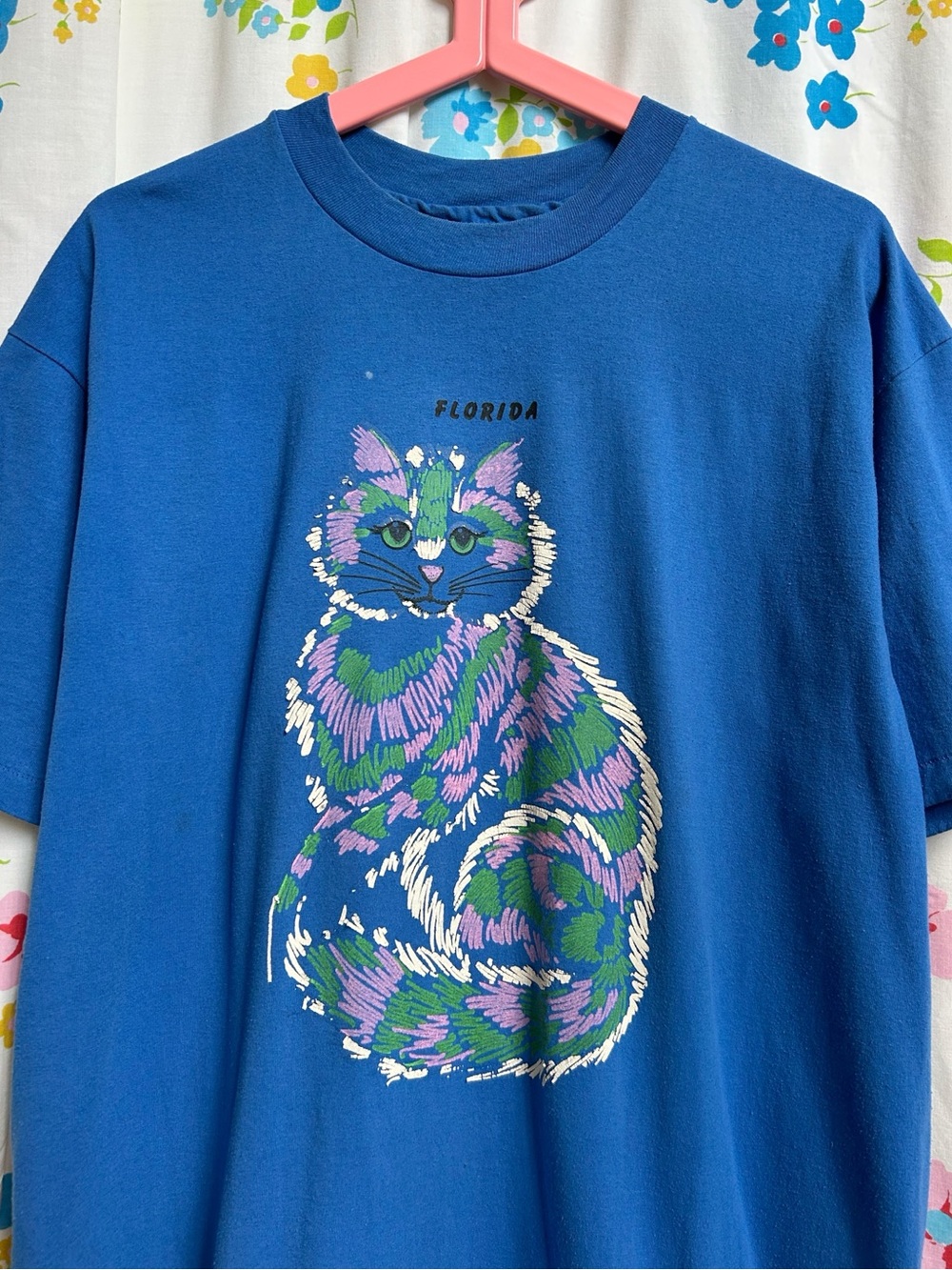 90s vintage abstract cat t-shirt florida single stitch art cat graphic Hanes